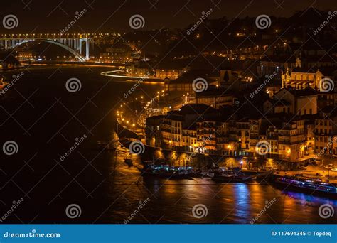 Overview of Old Town of Porto, Portugal at Night Stock Image - Image of ...