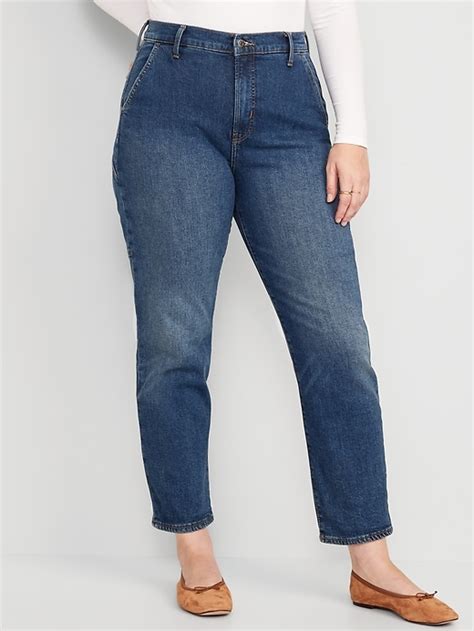 Extra High Waisted Sky Hi Straight Cropped Workwear Jeans For Women