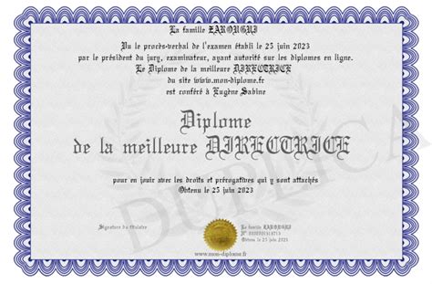 Diplome De La Meilleure DIRECTRICE