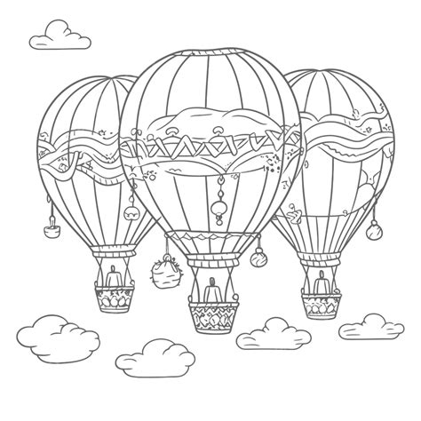 Dibujo De Página Para Colorear Con Globos Aire Caliente Esbozar Vector