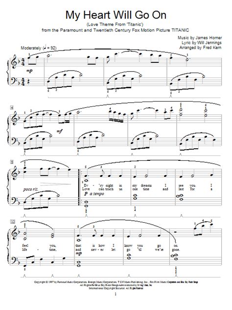 My Heart Will Go On Love Theme From Titanic Sheet Music By Celine Dion Easy Piano 54911