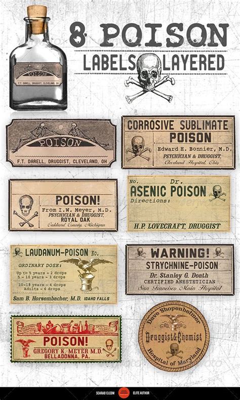 8 Editable Layered Poison Labels Vintage Labels Printables Labels