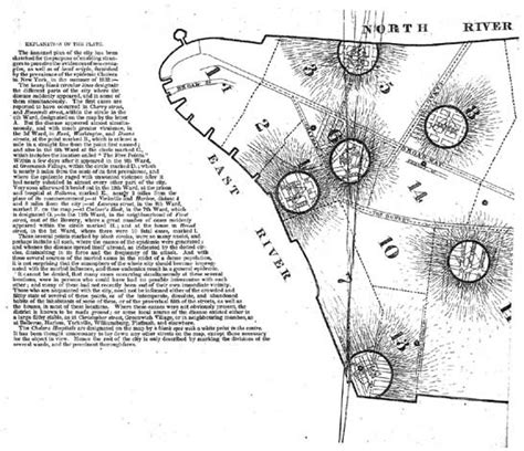 Map showing the spread of the cholera outbreak, New York City, in the ...