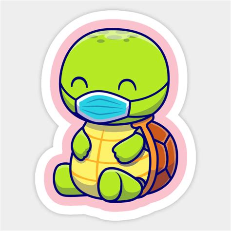 Cute Turtle Wearing Mask Cartoon - Cute Turtle Wearing Mask Cartoon - Sticker | TeePublic