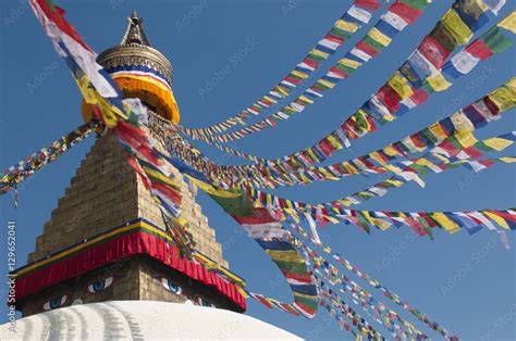 Bouddha (Boudhanath) (Bodnath) in Kathmandu is covered in colourful ...