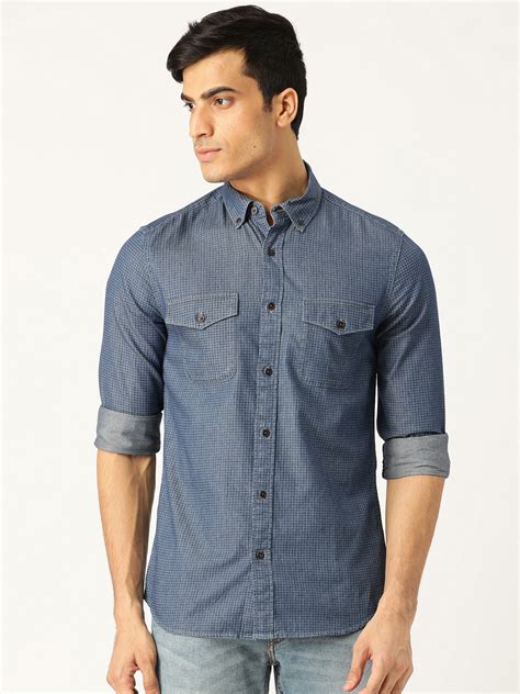 Buy Marks Spencer Men Blue Regular Fit Checked Casual Shirt Shirts