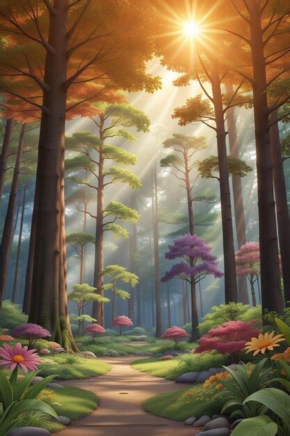 Premium AI Image | A forest with a sunset in the background