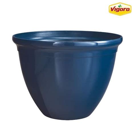 Vigoro 13 7 In Lyla Medium Zaffer Blue Glossy Resin Planter 13 7 In