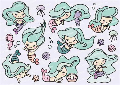 Premium Vector Clipart Kawaii Mermaids Cute Mermaids Etsy