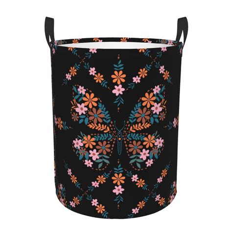 TEQUAN Waterproof Laundry Hampers Vintage Butterfly Flower Pattern