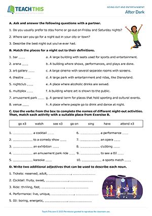 Going Out Entertainment ESL Worksheets Activities Games