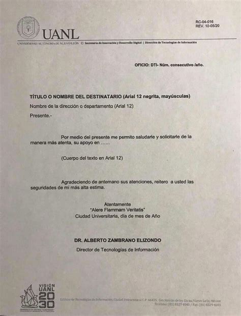 Actualizaci N De Formato De Oficio Direcci N General De Tecnolog As Y