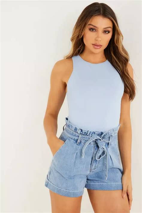 Blue Denim Paperbag Shorts Quiz Clothing