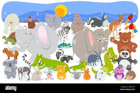 cartoon animal characters crowd background stock photo alamy