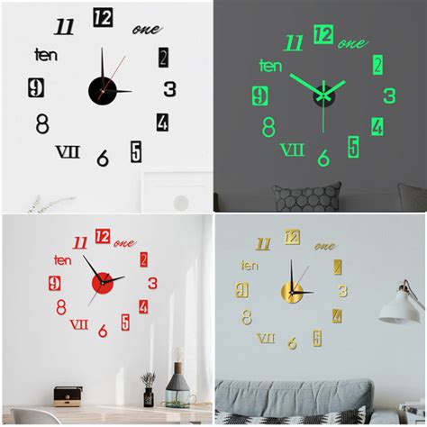 1Set 3D Silent Luminous Wall Clock Sticker Acrylic Wall Sticker Wall Clock Art Sticker Clock ...