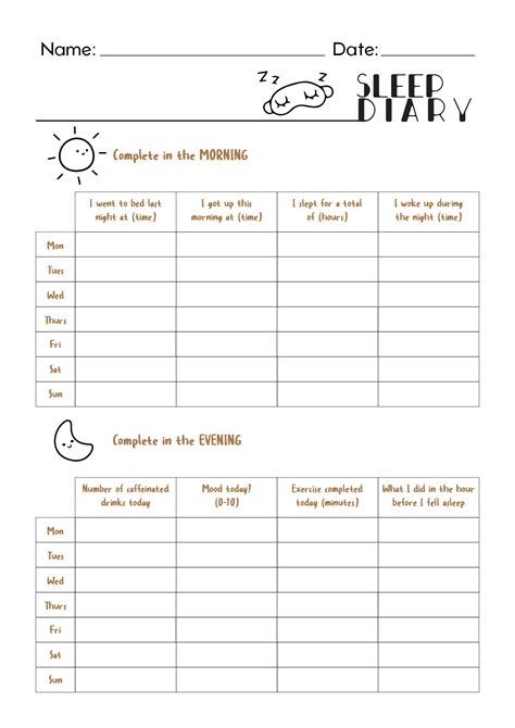 Sleep Diary Worksheet Free Pdf At Worksheeto