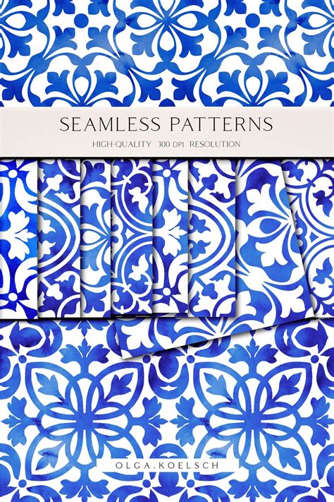 Blue Mosaic Tiles Repeat Pattern, Mediterranean Tiles Pattern for Fabric, Blue Seamless Paper ...