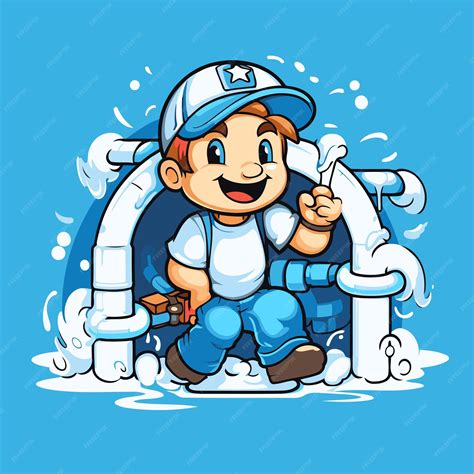 Premium Vector | Plumber with a pipe in his hand Vector cartoon ...