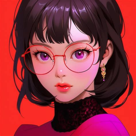 Premium Ai Image Anime Girl With Glasses And A Red Background Generative Ai