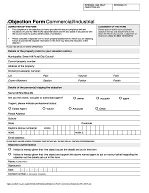 Fillable Online Objection Form CommercialIndustrial Swan Hill Rural