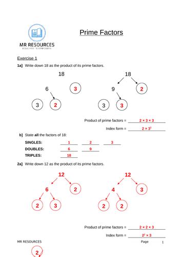 Prime Factors Worksheet Teaching Resources