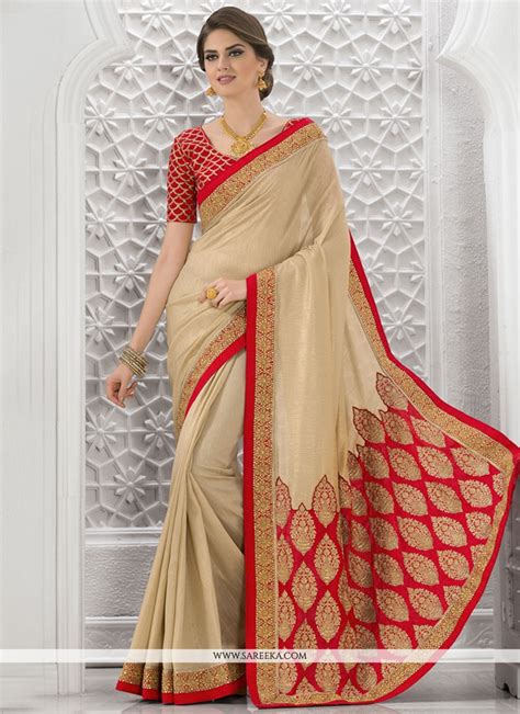 Buy Beige And Red Resham Work Bhagalpuri Silk Traditional Designer