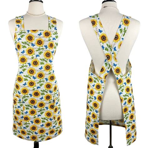 Womens Canvas Sunflower Japanese Apron Cute Cross Back Apron Etsy In