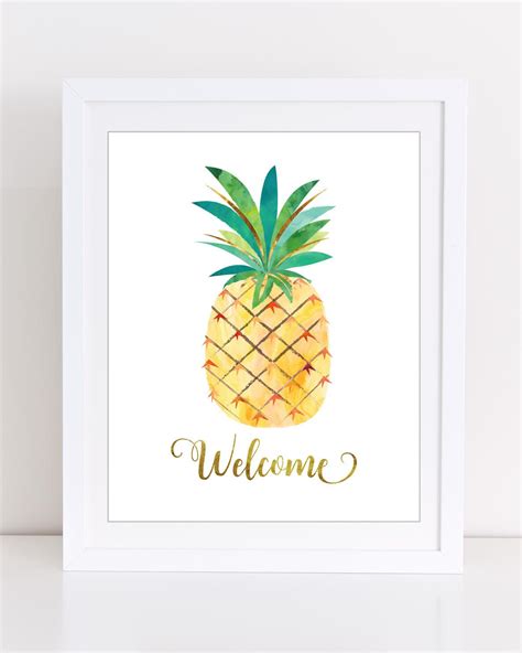 Welcome Print Pineapple Wall Art Entryway Print Welcome Etsy