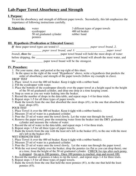 Lab Paper Towel Absorbency And Strength