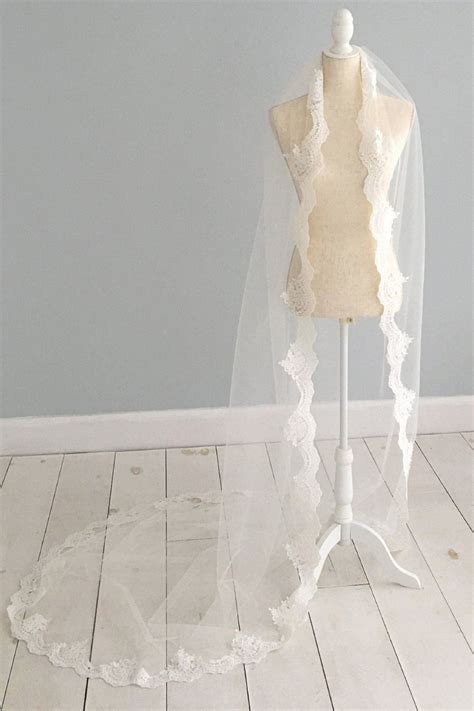 Lace Edge Wedding Veil Ivory Wedding Veils Tulle Bridal Veil Ivory