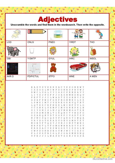 Wordsearch Adjectives Word Search Deutsch Daf Arbeitsbl Tter Pdf Doc