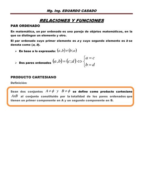 Teoria DE Funciones RELACIONES Y FUNCIONES PAR ORDENADO En Matemtica