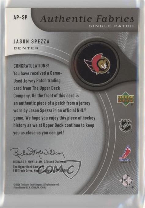 Sp Game Used Edition Authentic Fabrics Jason Spezza Ap Sp