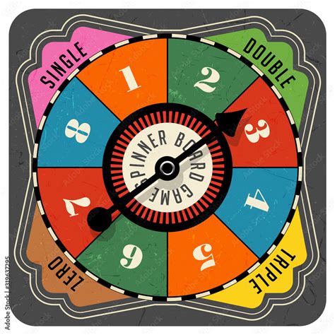 Vintage style spinner for board game with spinning arrow, numbers, and letters. Design elements ...