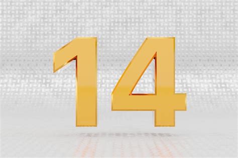 Premium Photo | Yellow 3d number 14. Glossy yellow metallic number on ...