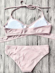 Cutout Halter Wrap Bikini Set In Pink Zaful