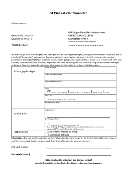 Ausf Llbar Online Erteilung Eines Mandats Fr Das Sepa Fax Email