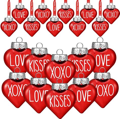 12 Pcs Valentines Day Heart Ornaments Heart Baubles Heart