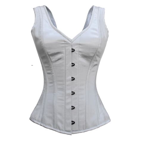 Simple White V Neck Corset With Shoulder Straps Overbust Corset