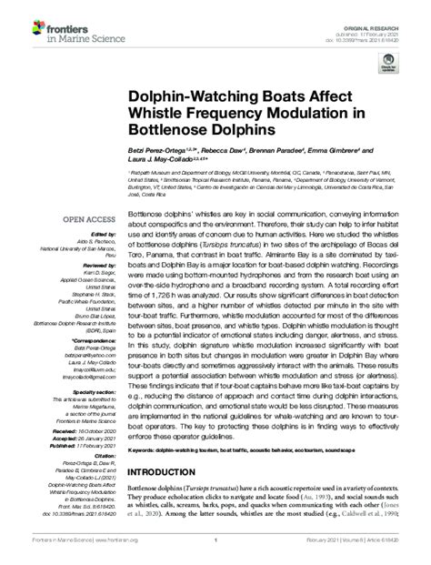 (PDF) Dolphin-Watching Boats Affect Whistle Frequency Modulation in Bottlenose Dolphins