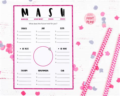 Mash Game Girls Party Printable Game Ladies Night Games | Etsy