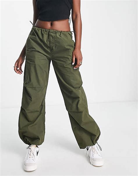 Stradivarius Str Oversized Parachute Pant In Khaki Asos