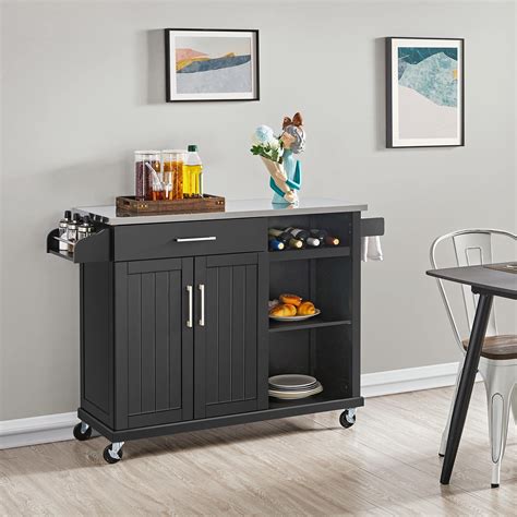 Buy Yaheetech Kitchen Cart With Stainless Steel Top And Storage Cabinet