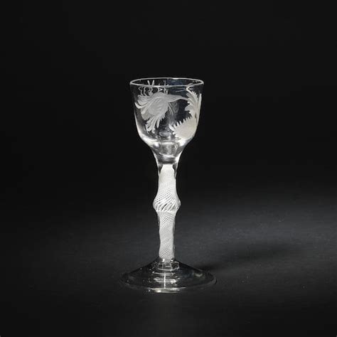 Bonhams An Engraved Opaque Twist Wine Glass Of Jacobite Interest Circa 1760