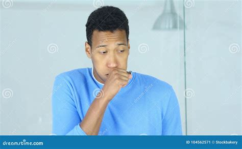 Sick Young Afro American Man Coughing Cough And Throat Sore Stock