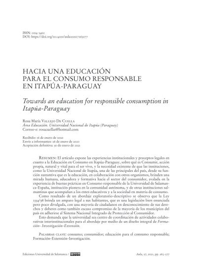 Hacia Una Educaci N Para El Consumo Responsable En Itap A