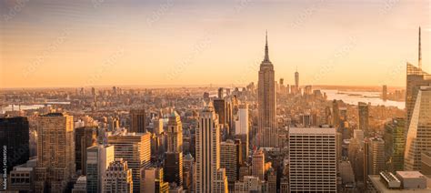 New York City Skyline Panorama At Sunset Stock Photo Adobe Stock