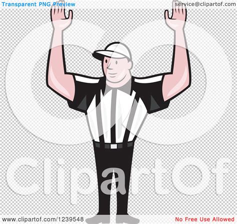 Clipart Of A Cartoon American Footbal Referree Holding His Arms Up For