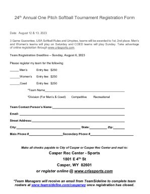 Fillable Online 24th Annual One Pitch Softball Tournament Registration