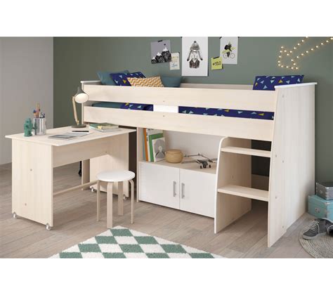 Lit Combin Loan X Cm Avec Bureau Imitation Ch Ne Et Blanc Lit